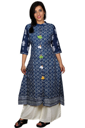 Fabista Blue Printed Cotton Kurtis