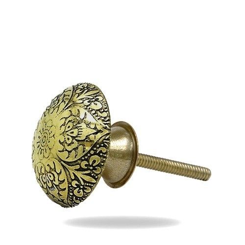 Handmade Brass Etched Flower Pattern Knob