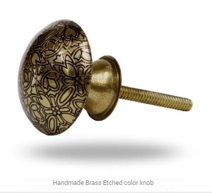 Handmade Brass Etched Mat Colors Knobs