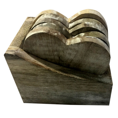 Wooden Tea Coaster Heart Shape With 5 Plates