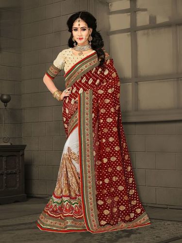 Maroon And White Color Designer Sarees