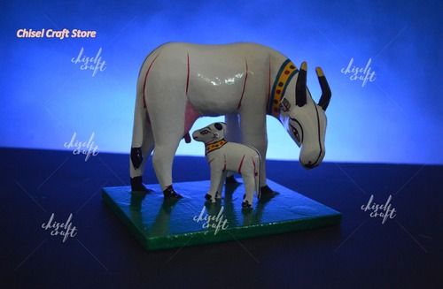 Wood Kondapalli Cow And Calf Statue