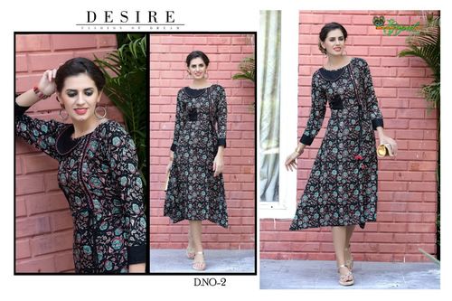 Black Cotton Printed Casual Kurtis