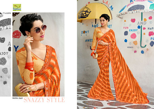 Orange Daily Wear Brasso Saree