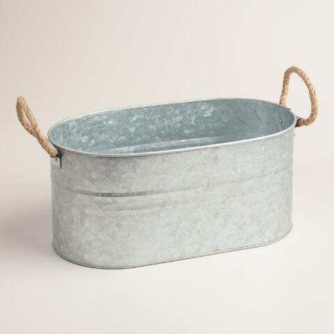 Galvanized Oval Shape Ice Bucket With Rope Handle