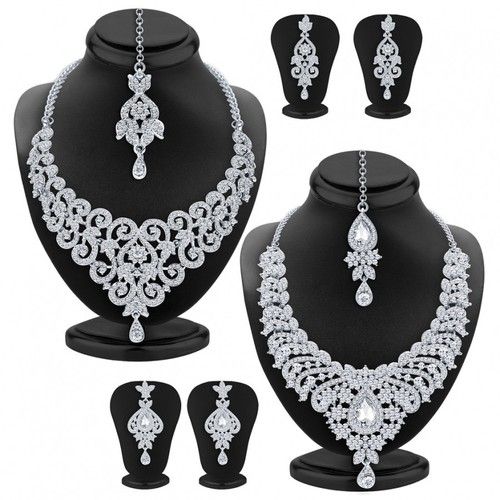 Rhodium Plated Silver Kundan Necklace Set