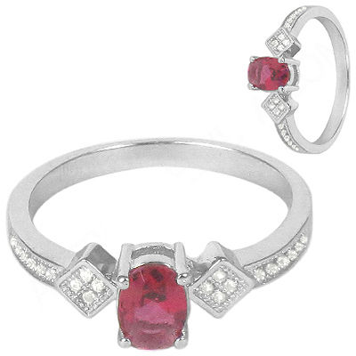 925 Sterling Silver DD Ruby With CZ Engagement Ring