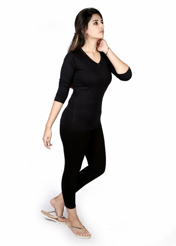 V Neck Black Full Sleeve T-shirt