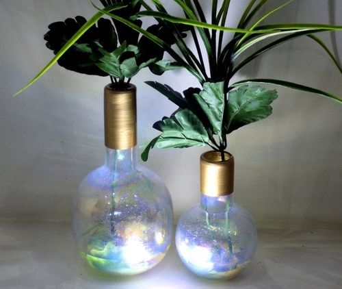 Bottle Shape Planter With Stone And Gold Finish