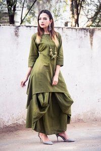 Plain Light Green Color Cotton Kurti With Modern Look