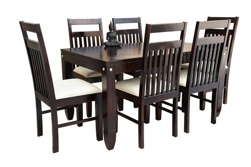 6 Seater Pencil Walnut Finish Dining Table Set No Assembly Required