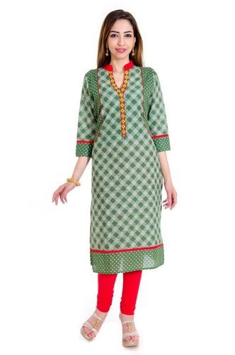 Ladies Cotton Kurtis - 3/4 Sleeve, Plus Size and Customized Options | Printed Trendy Style, Suitable for Multiple Seasons, Casual and Formal Wear, Warranty Included