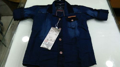 Blue Color Kids Denim Shirt Chest Size: Any