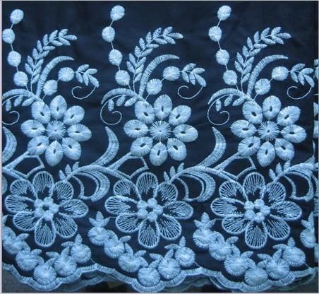 Blue Color Fastness Cotton Embroidered Fabrics