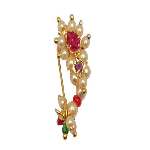 Gold Plated Maharashtrian Nath Nose Pin Gold Beads American Diamond St –  Digital Dress Room
