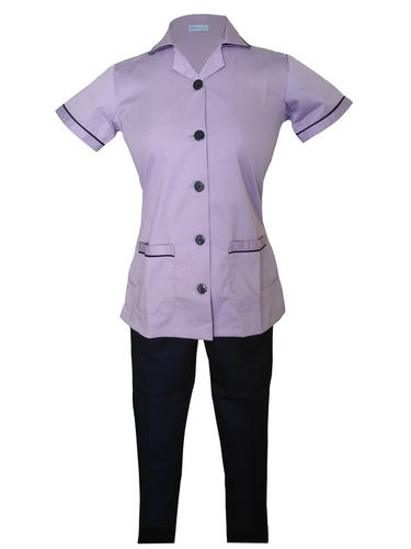 Light Purple And Navy Blue Polycotton Fabric Staff Nurse Uniform