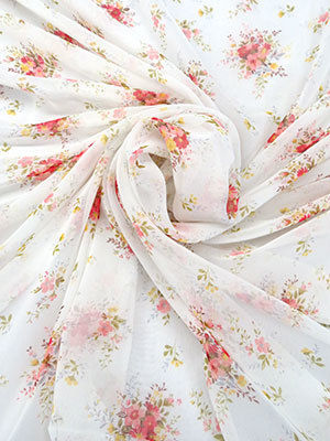 White Print Chiffon Fabric