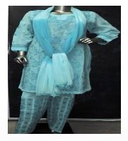 Blue Cotton Stitched Chikan Suit