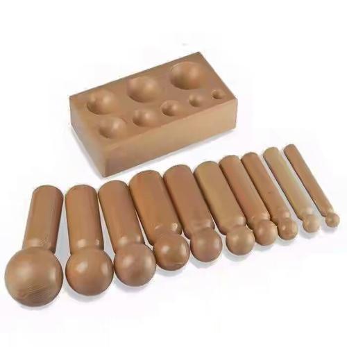 Brown Wooden Dapping Block Set With Domming Punch