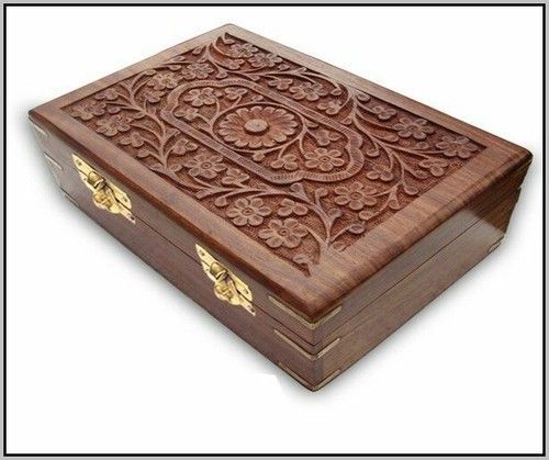 Rectangle Wooden Hand Carved Jewellery Box