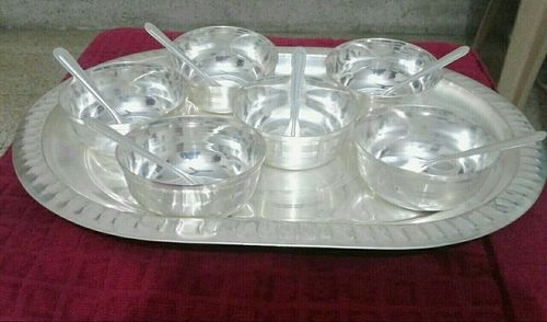 Silver Plated Tray With Six Bowls