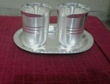 Silver Plated Tray With Two Glasses