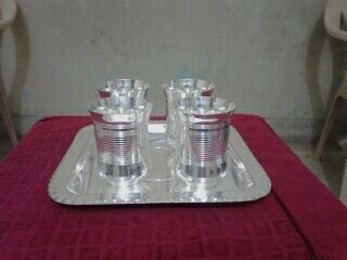 Silver Plated Tray With Four Glasses