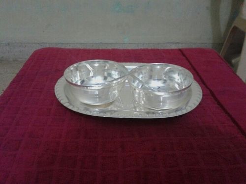Silver Plated Tray With Two Bowls