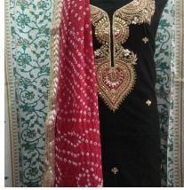 Black Unstitched Kurti And Red Dupatta With Gota Patti Work