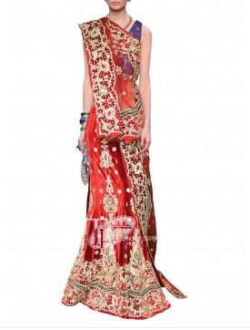 Cutwork And Pearls Heavy Work Red Velvet Wedding Lehenga