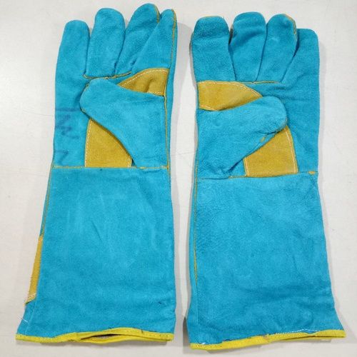 Industrial Safety Leather Gloves - Unisex Design, Light Blue Color with Full Finger Coverage for Enhanced Protection