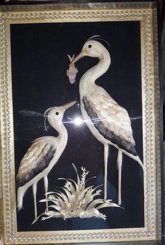 Jute Handicraft Double Crane Wall Painting Size: Medium