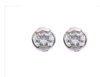 Silver Plated Round White Stone Stud Earring