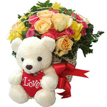 Mix Roses Bunch And Teddy