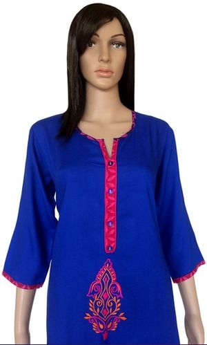 Custom Blue Color Beautiful Embroidery Ladies Kurti - Hybkpp830