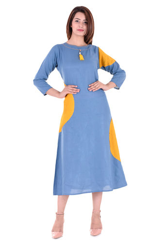 Two Plain Rayon Cotton Kurti With Printex Work