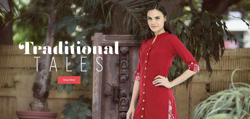 Winter Red Color Traditional Kurtis