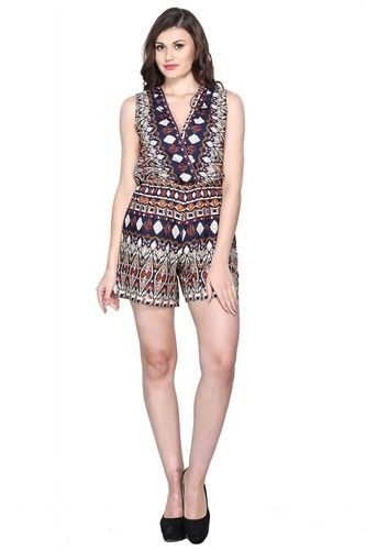 Printed V Neck Ladies Printed Jumpsuit Bust Size: 35-36  Centimeter (Cm)