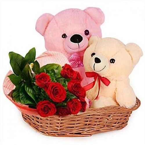 10 Red Roses with Teddy Gift Hamper