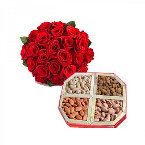 12 Red Roses and 1 Kg Dry Fruits