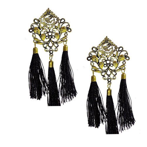 German Gold Black Colour Thread Oxidized Afgani Earrings