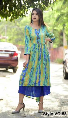 Blue & Green Rayon Straight Long Gown