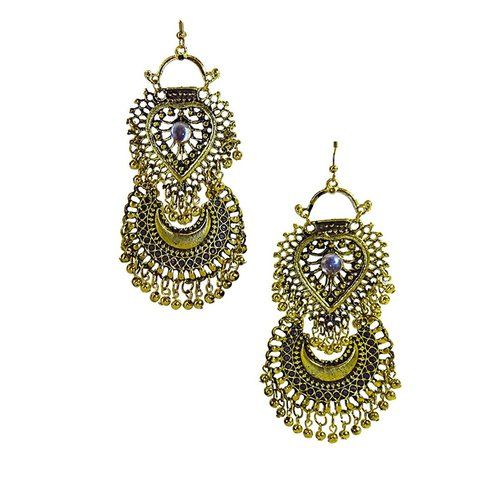 Kavoo Oxidized Golden Plated Kuchi Afghani Handmade Tribal Jhumki Earrings for Girls and Women