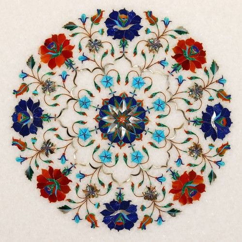 Designer Multicolor White Marble Inlay Plates