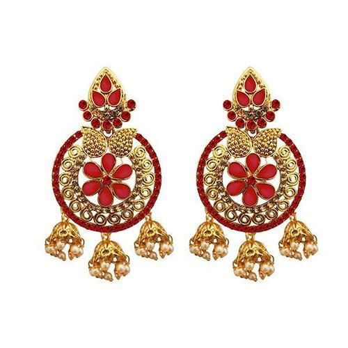 Red Austrian Stone Gold Plated Dangler Earrings