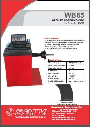 Sarv Wb 65 Wheel Balancing Machine For Cars and LCV'S