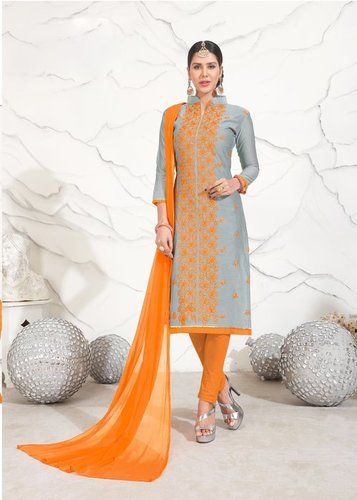 Chanderi Grey Dress Fabric With Dupatta