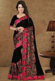 Any Black Color And Red Embroidered Sarees