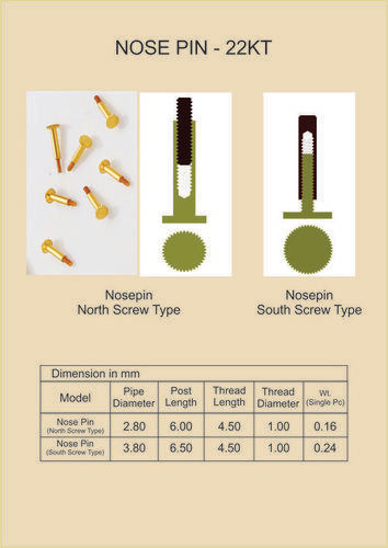 22Kt Nose Pin Screw Type