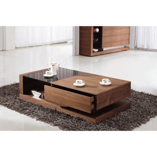 Giomani Designs Alpha Black Glass And Walnut Storage Coffee Table